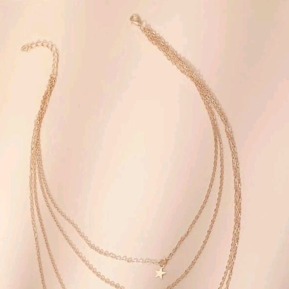 Gold Multilayered Minimalist Necklace, Star, Statement, Four Layers, Boho Style - Picture 6 of 6